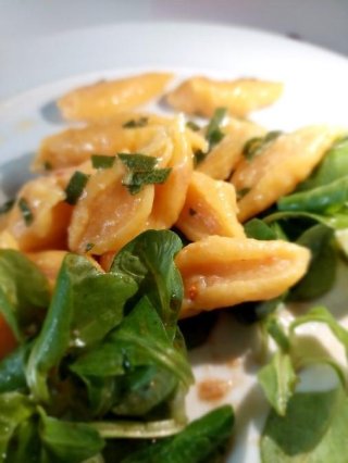 Scherennudeln mit Kürbismus